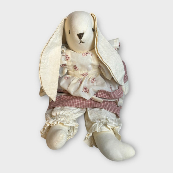 Vintage Handmade Easter Bunnies Rabbits Animals Primitive Country With Dress - Picture 2 of 13